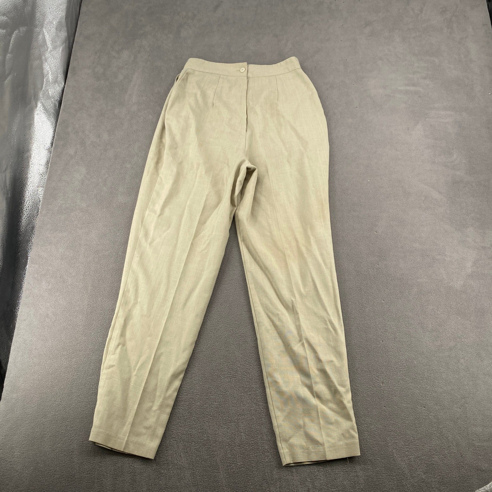 Vintage High Waisted Pleated Trousers Beige Tan Tapered Leg Dress Pants Women