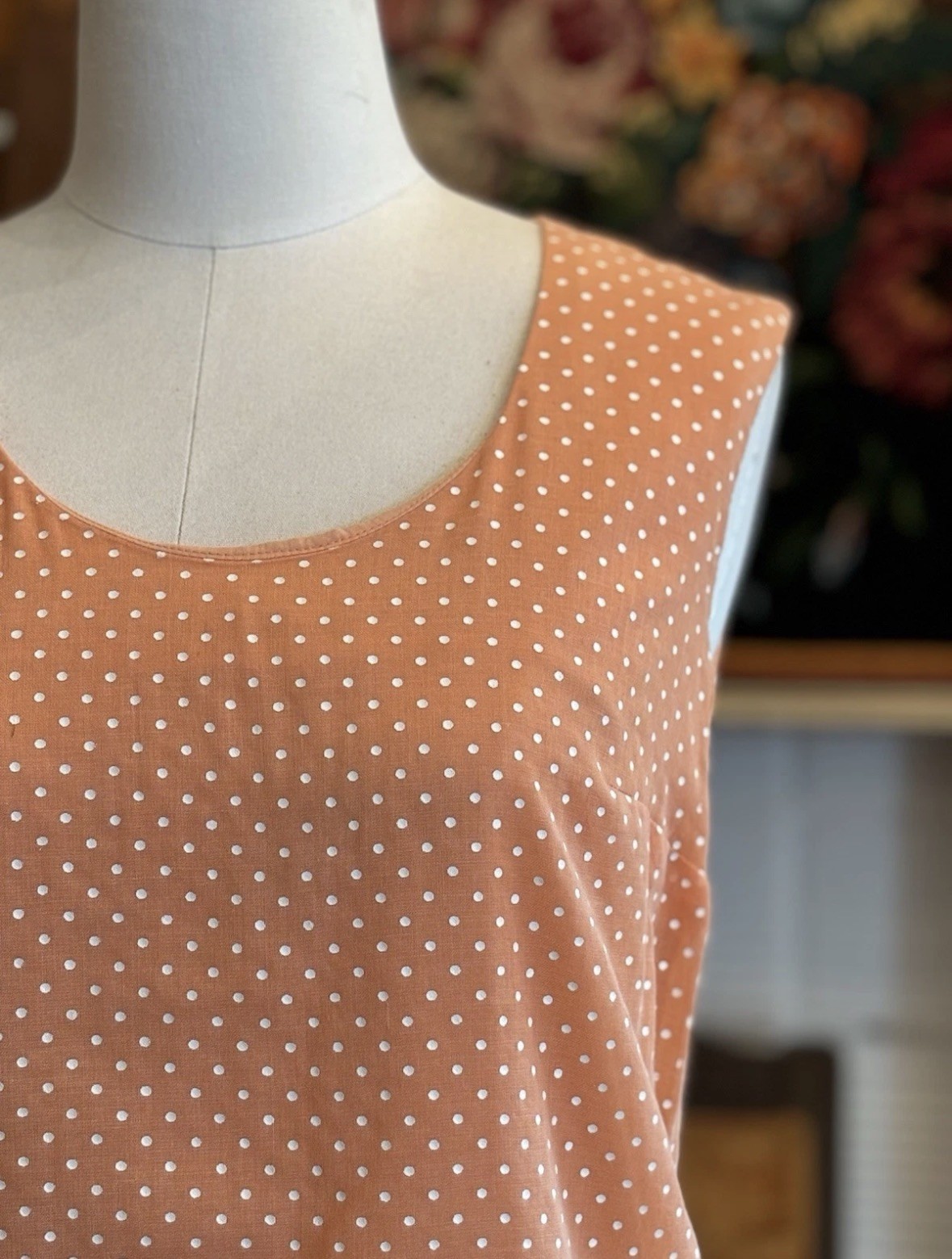 Vintage 60&rsquo;s Orange Polka Dot Dress Cotton Drop Waist Lace Size Small Medium