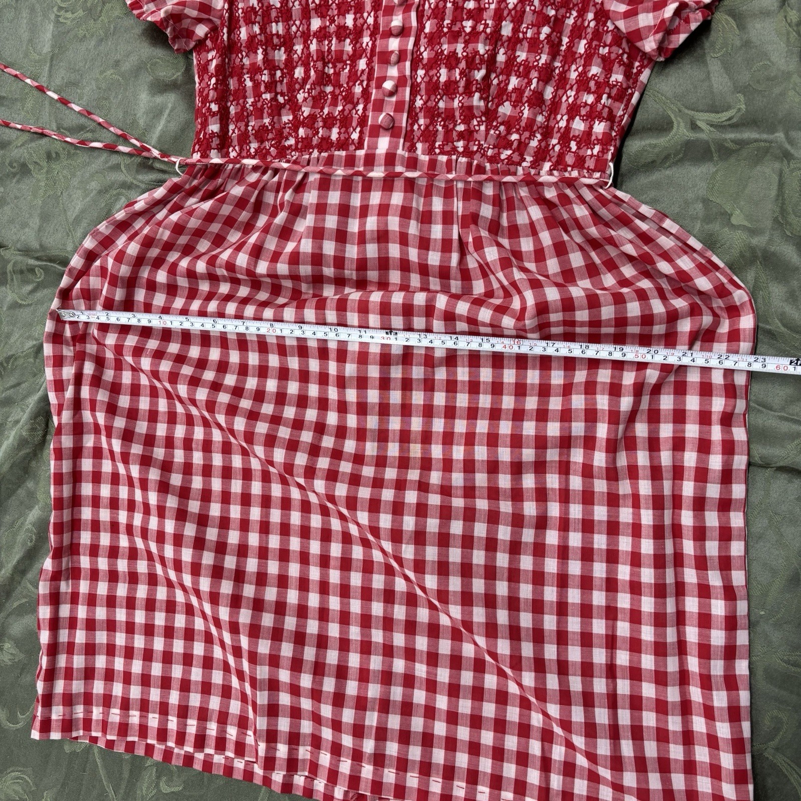 Vtg 60s Mr Mort Stan Herman Precut Originals Gingham Smocked Mini Dress Red XS S