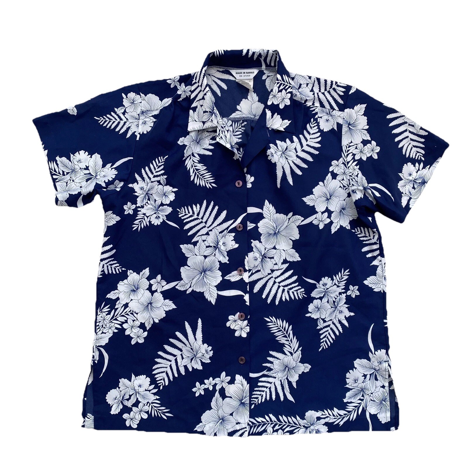 Vintage 70s Medium Made in Hawaii Dark Blue Lightweight Polyester Hawaiian Shirt
