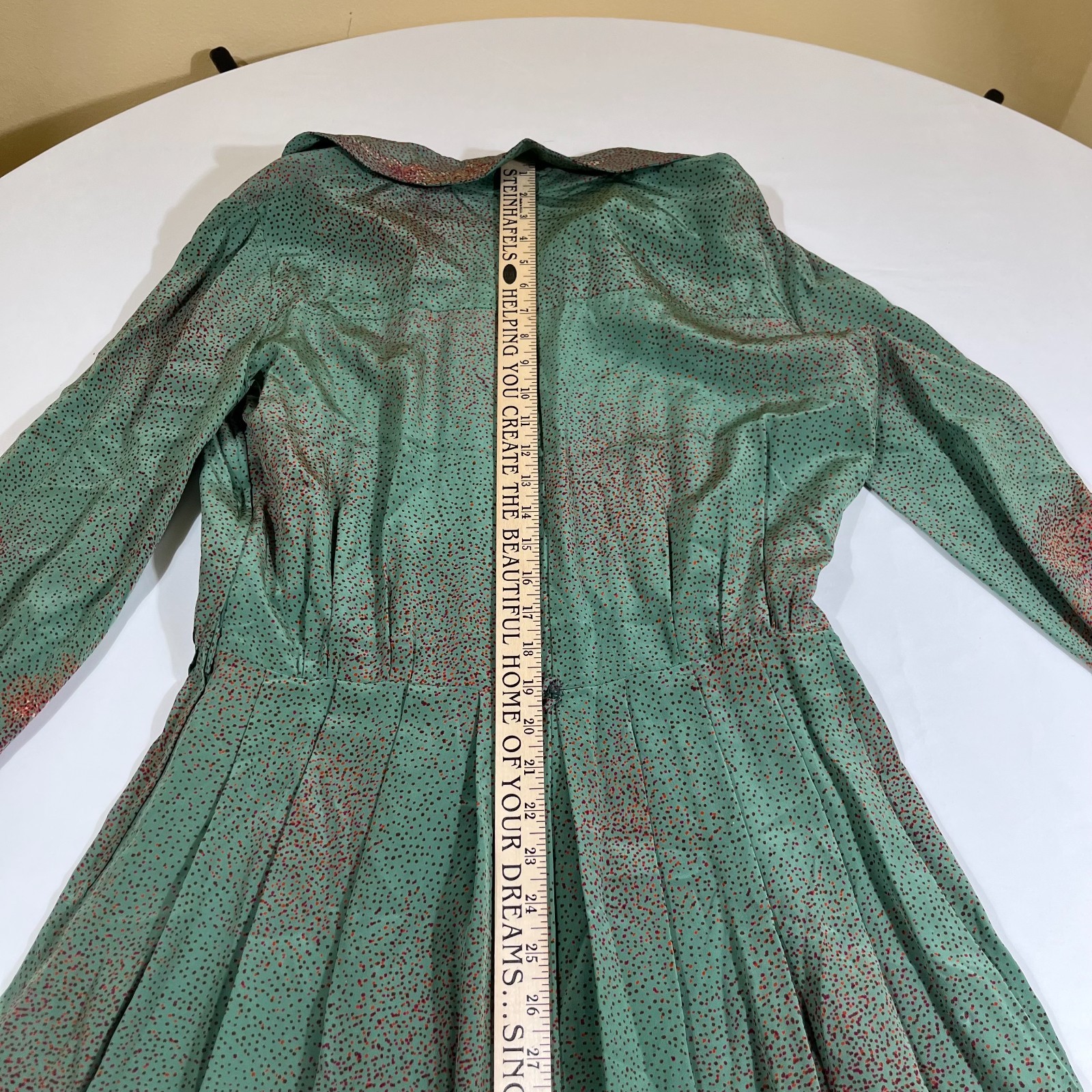 Vintage 70s Italian Como Silk Midi Dress Teal Whimsygoth Abstract Print Size L