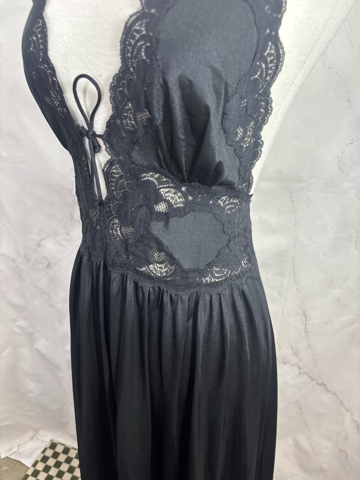 Vtg 70s Lily Of France Full Sweep Slip Dress M Black Old Hollywood Whimsigoth
