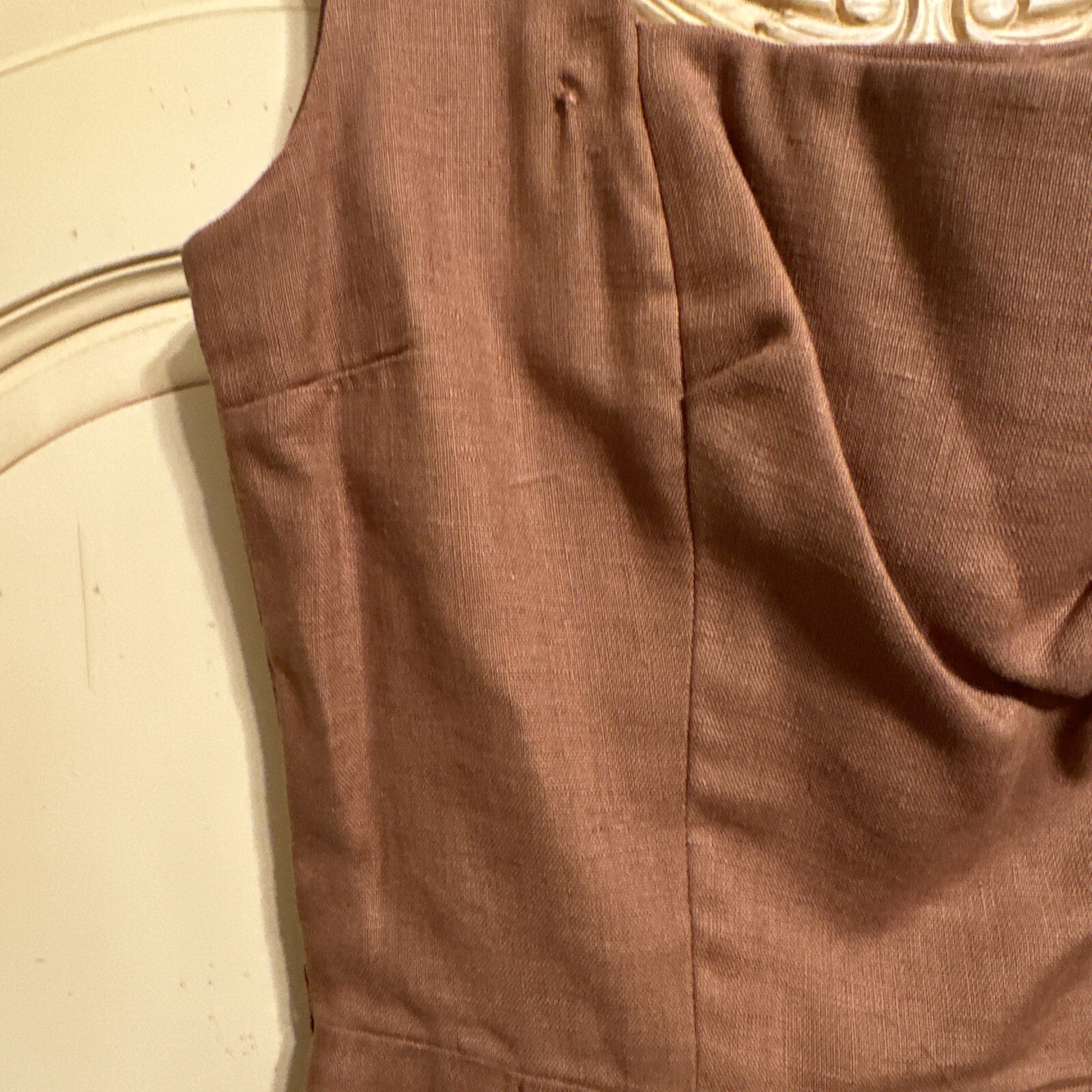 Vtg 50s 1950s Adele Simpson Wiggle tan brown Pencil dress S 4 6 Talon Zipper