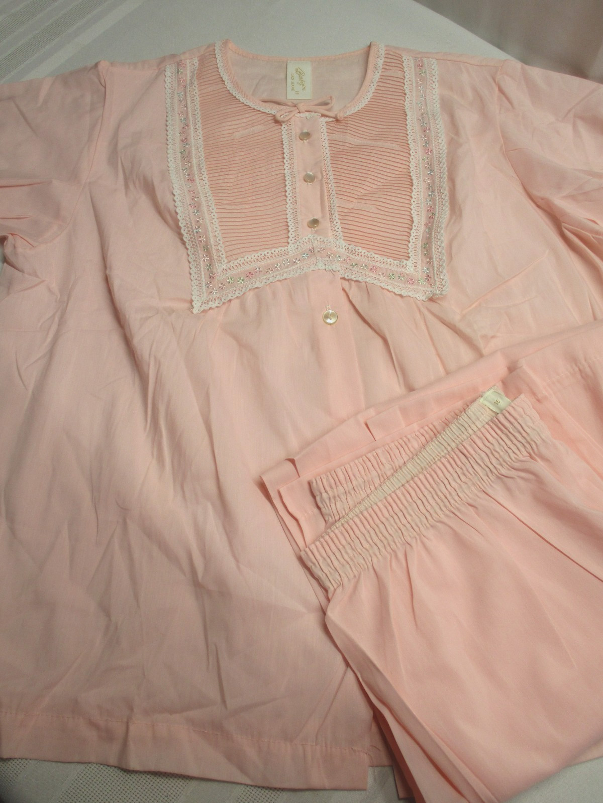 1970s BARBIZON PINK 2 PC PAJAMA SET ~ « LAZY JEANIE » ~ SIZE 16 ~ TOP WITH PANTS