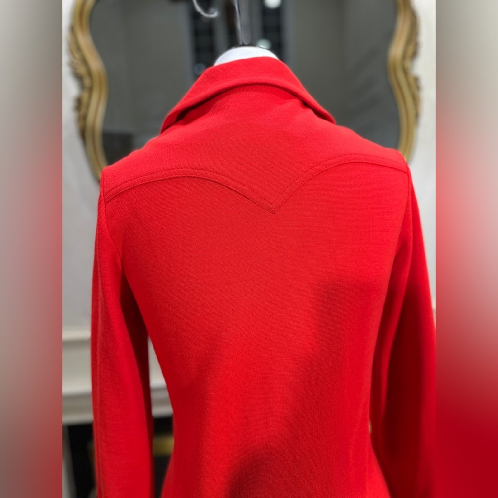 Vintage David Crystal Red Button-Front Dress Heavy Knit Collared (fits small)