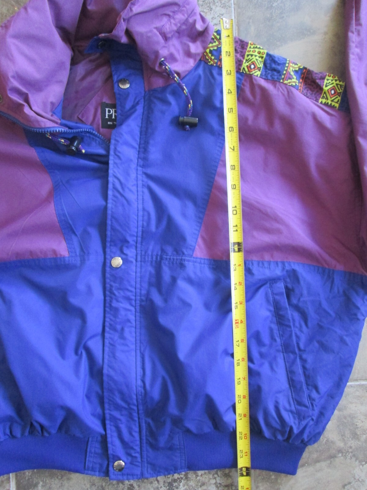 Vintage Pro Gear Nylon Jacket Women&rsquo;s Large Color Block Purple Neon Hooded Korea