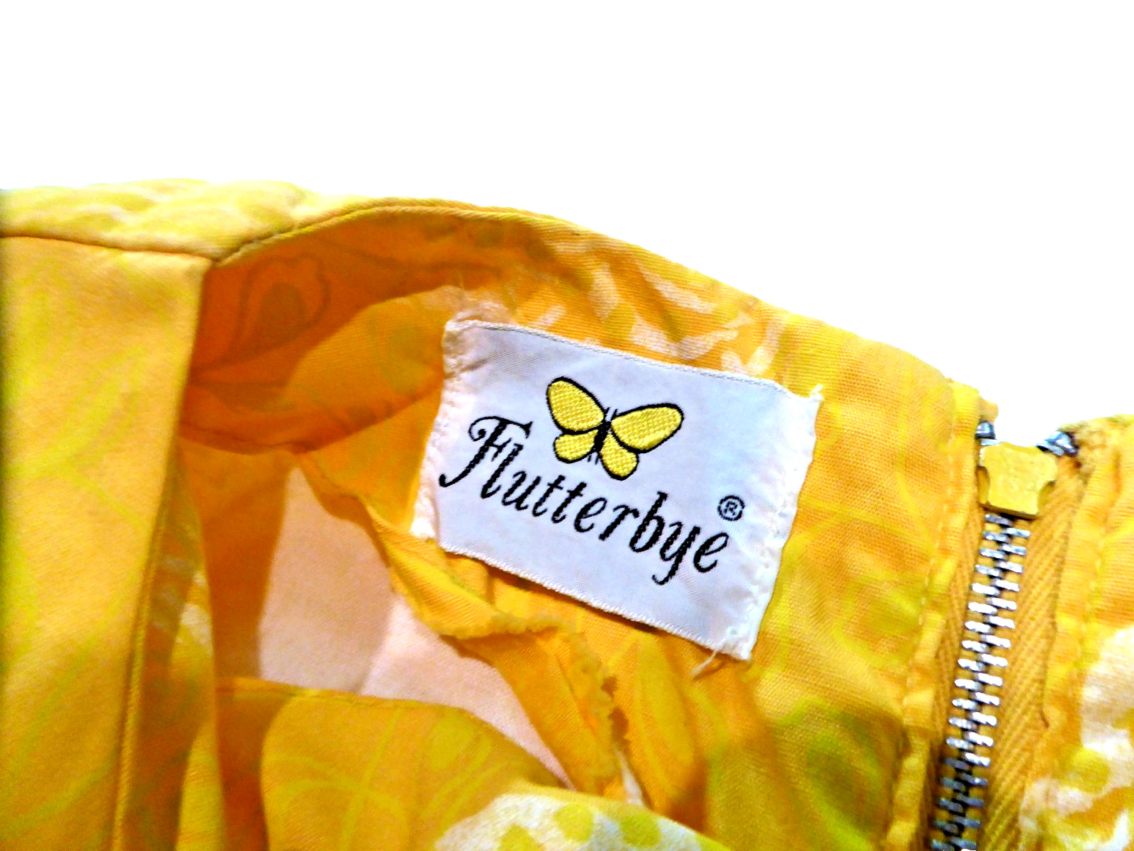 VTG 60s Flutterbye Mod Shift Dress Yellow Pique Shell Lace Summer Resort Sun S