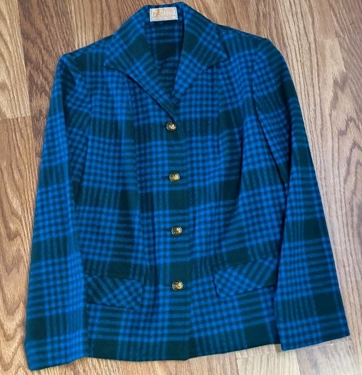 Vintage 1950s Pendleton Virgin Wool Blazer Jacket Thistle Buttons Button Front