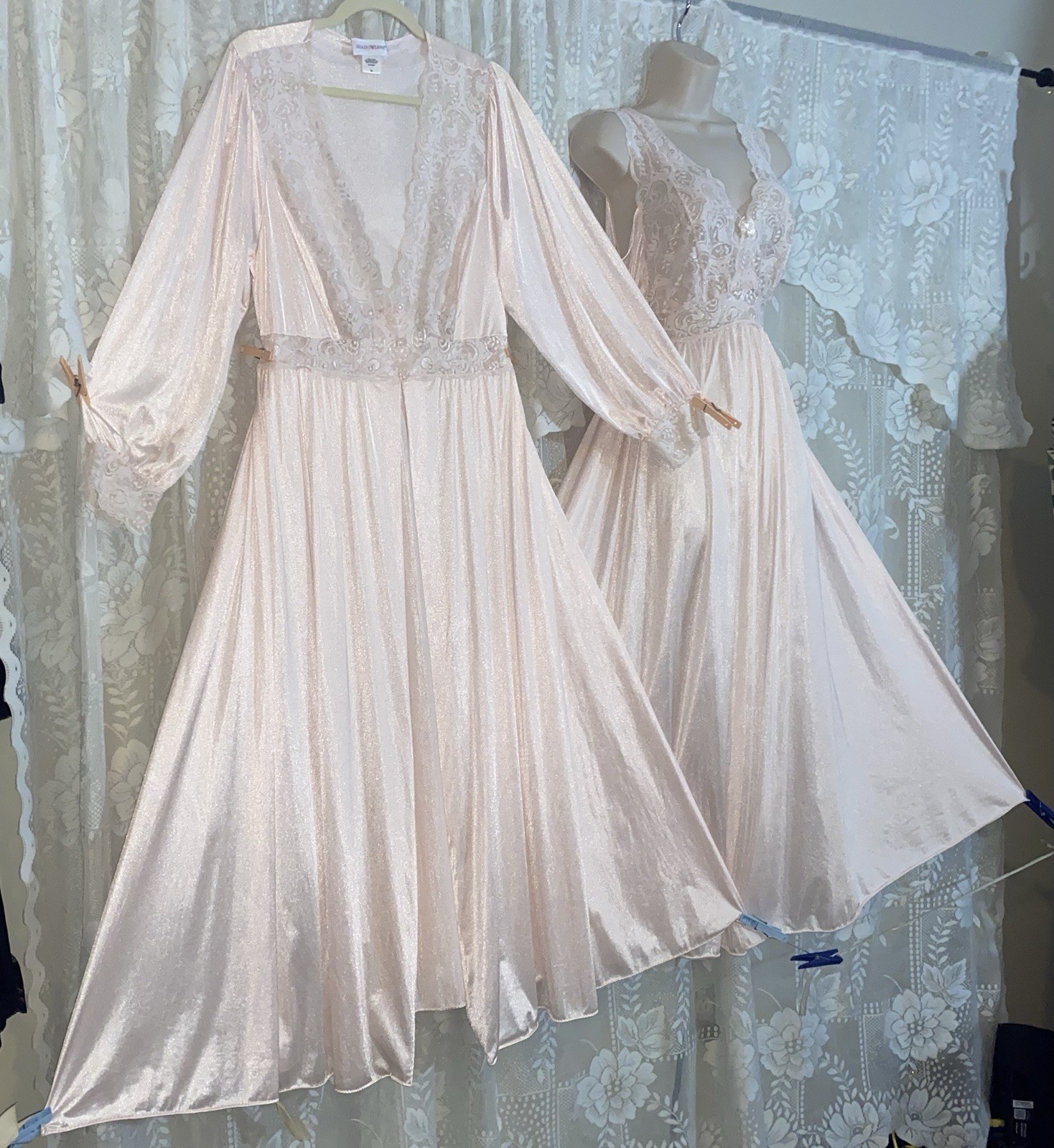 VTG 1X Shadowline Precious PINK SILKY Nylon Peignoir Robe Nightgown olga esque