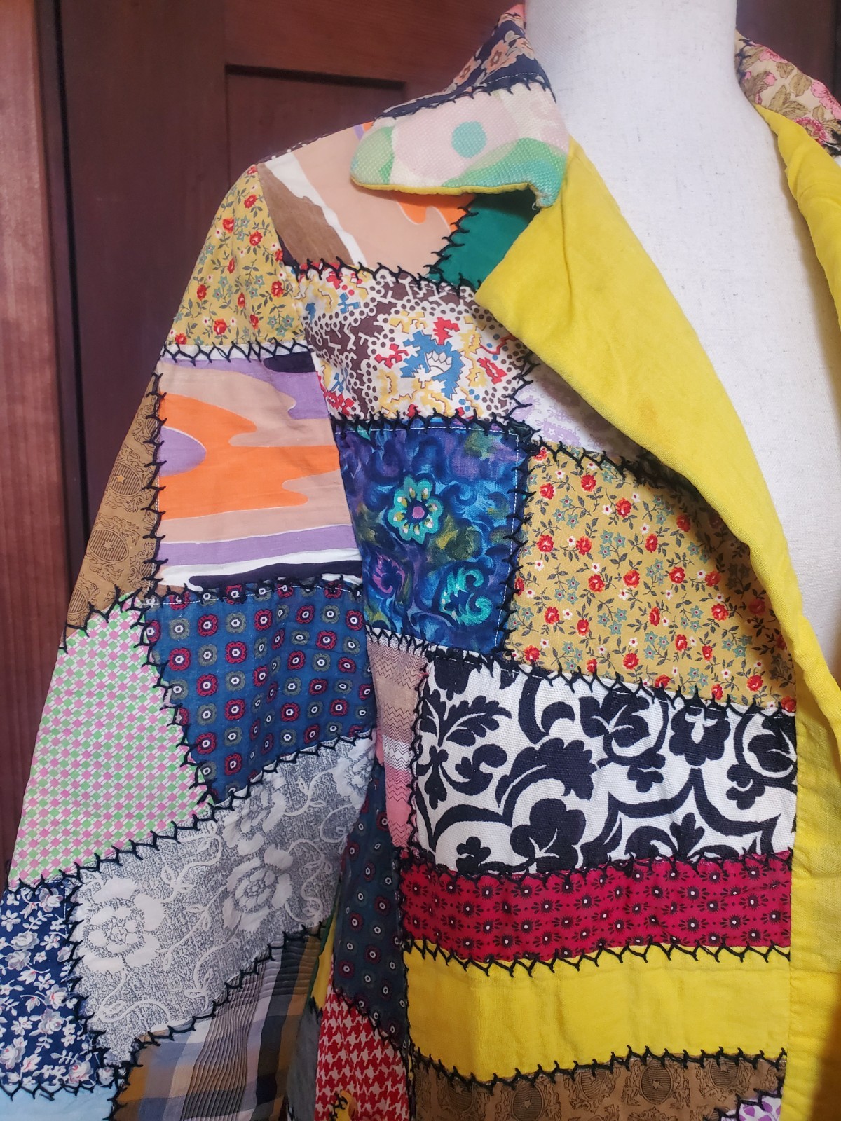 Vintage 1970s Patchwork Crazy Quilt Jacket Coat Handmade Clown Hippie Chore