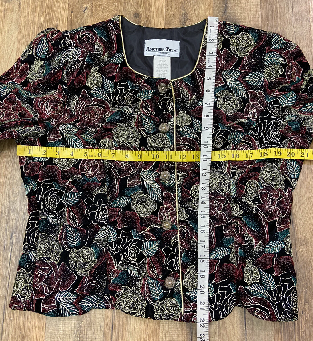 Another Thyme Vintage Multi Color Floral Puffed Sleeve Blazer Size 14 Textured