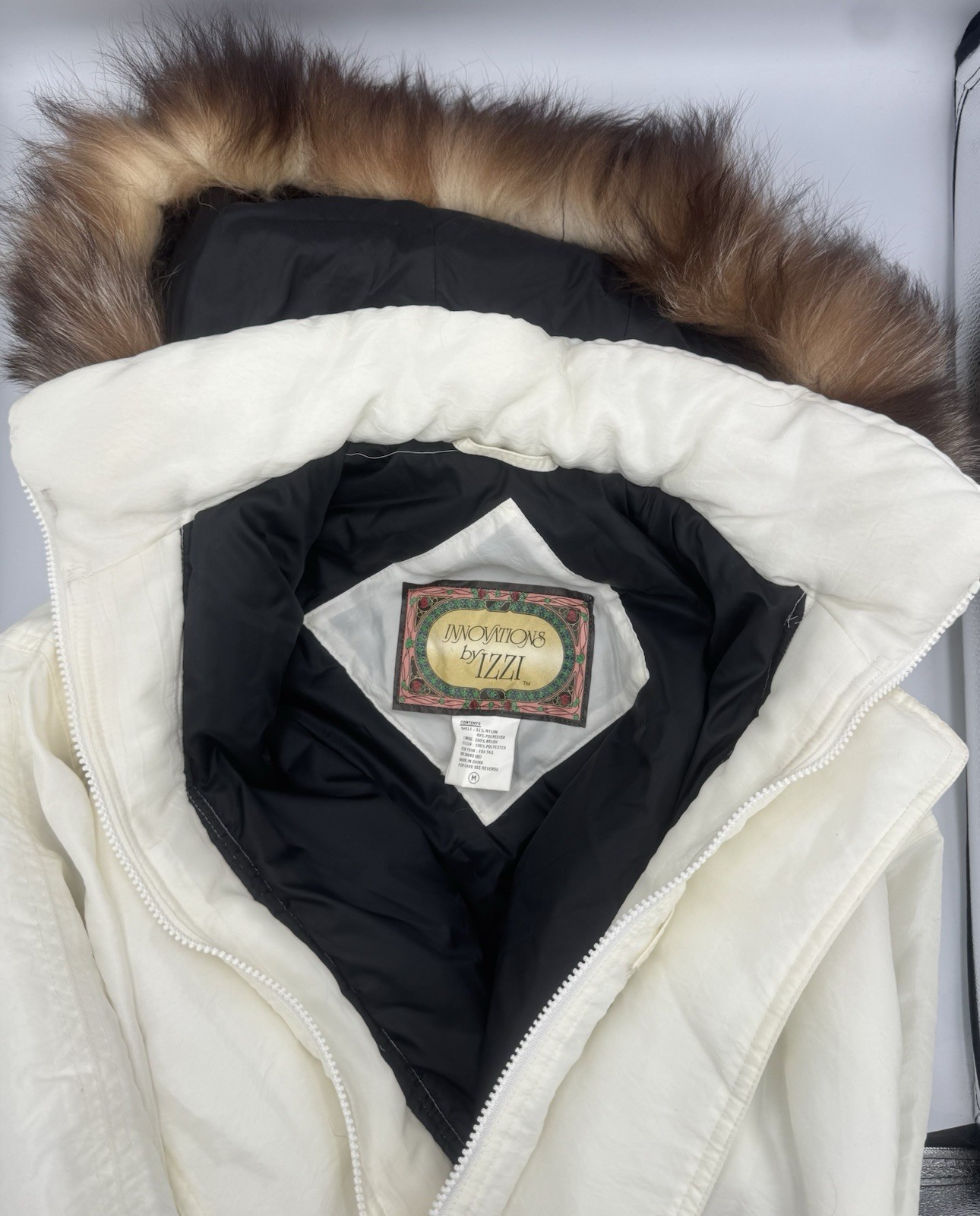 Vintage Innovations By Izzi Ski Jacket W/Genuine Fox Tail Fur Very Rare White