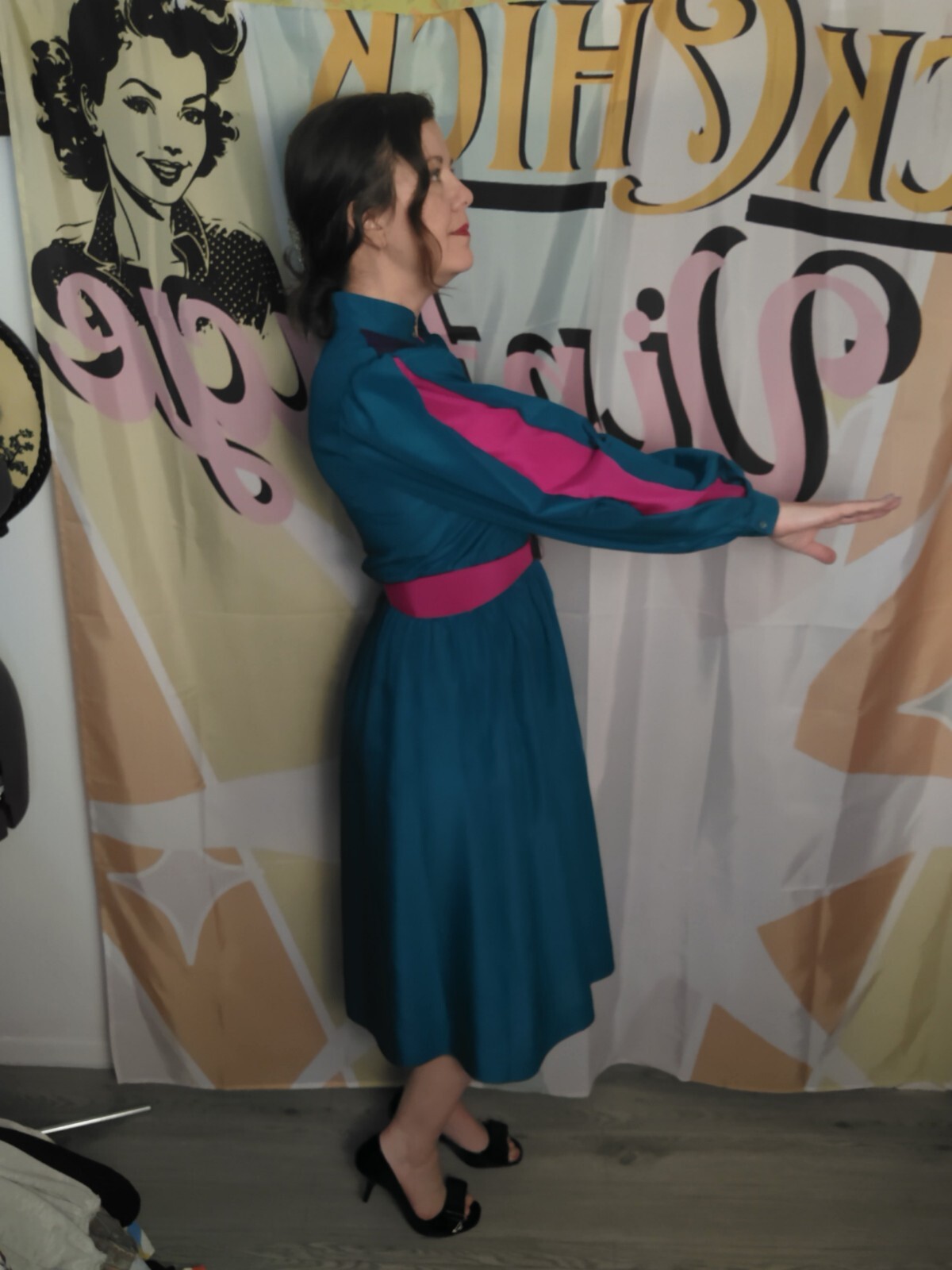 Vtg Saks Fifth Ave « The Collection » Color block Dress Feels Like Silk