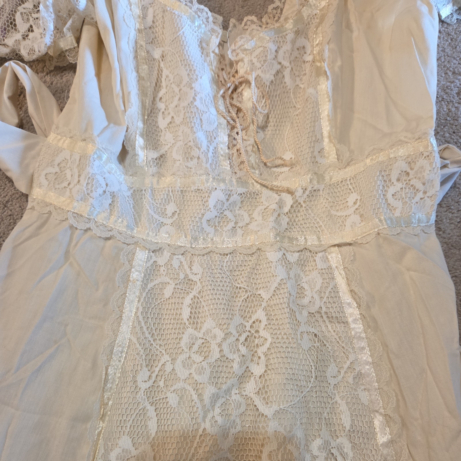 Vintage 70s dress Cream Lace Prairie Maxi Dress Cottagecore Boho size SMALL