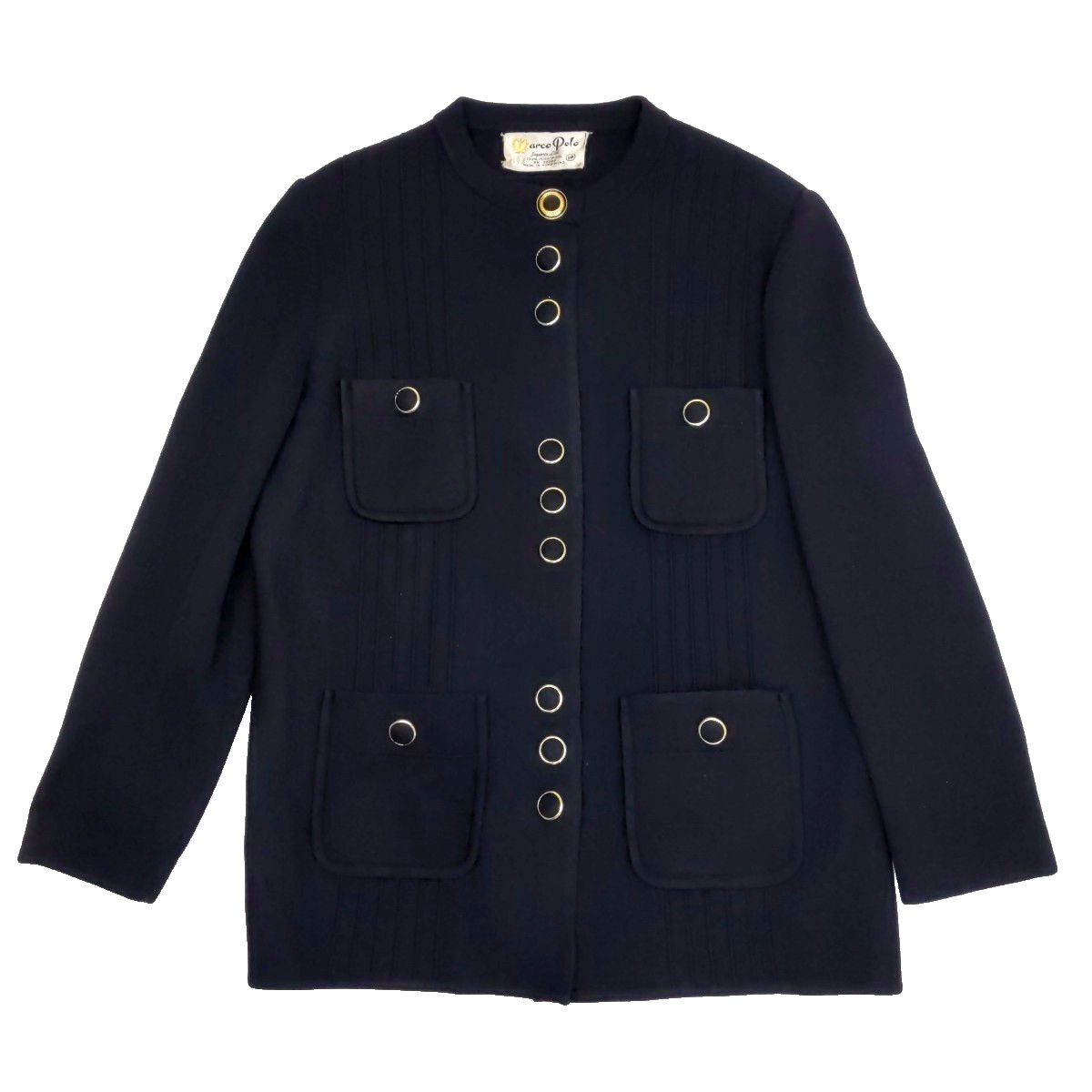 MARCO POLO L Jacket Vtg 60s MOD Double Knit Black Wool Sharp Womens