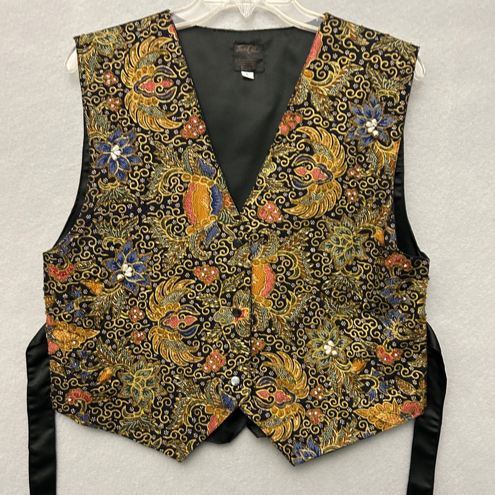 VTG Beaded Vest Women&rsquo;s L Tie Back Art to Wear Eclectic Boho Festival Maximalist