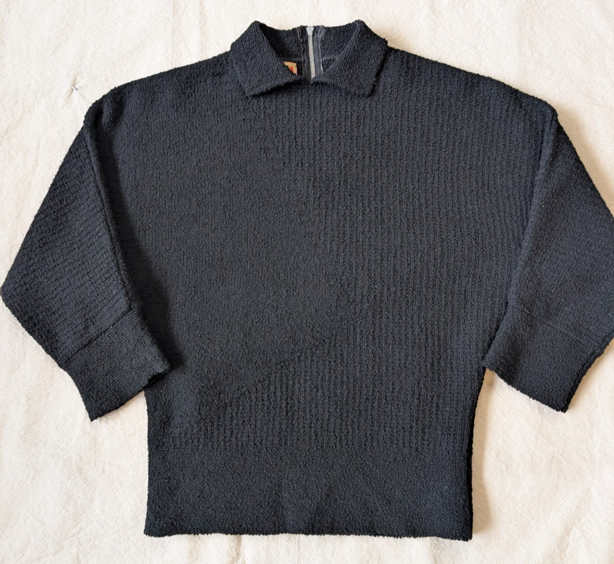 VTG 50s Serbin Virgin Wool Dolman Sleeve Peter Pan Collar Ribbed Crop Sweater SM