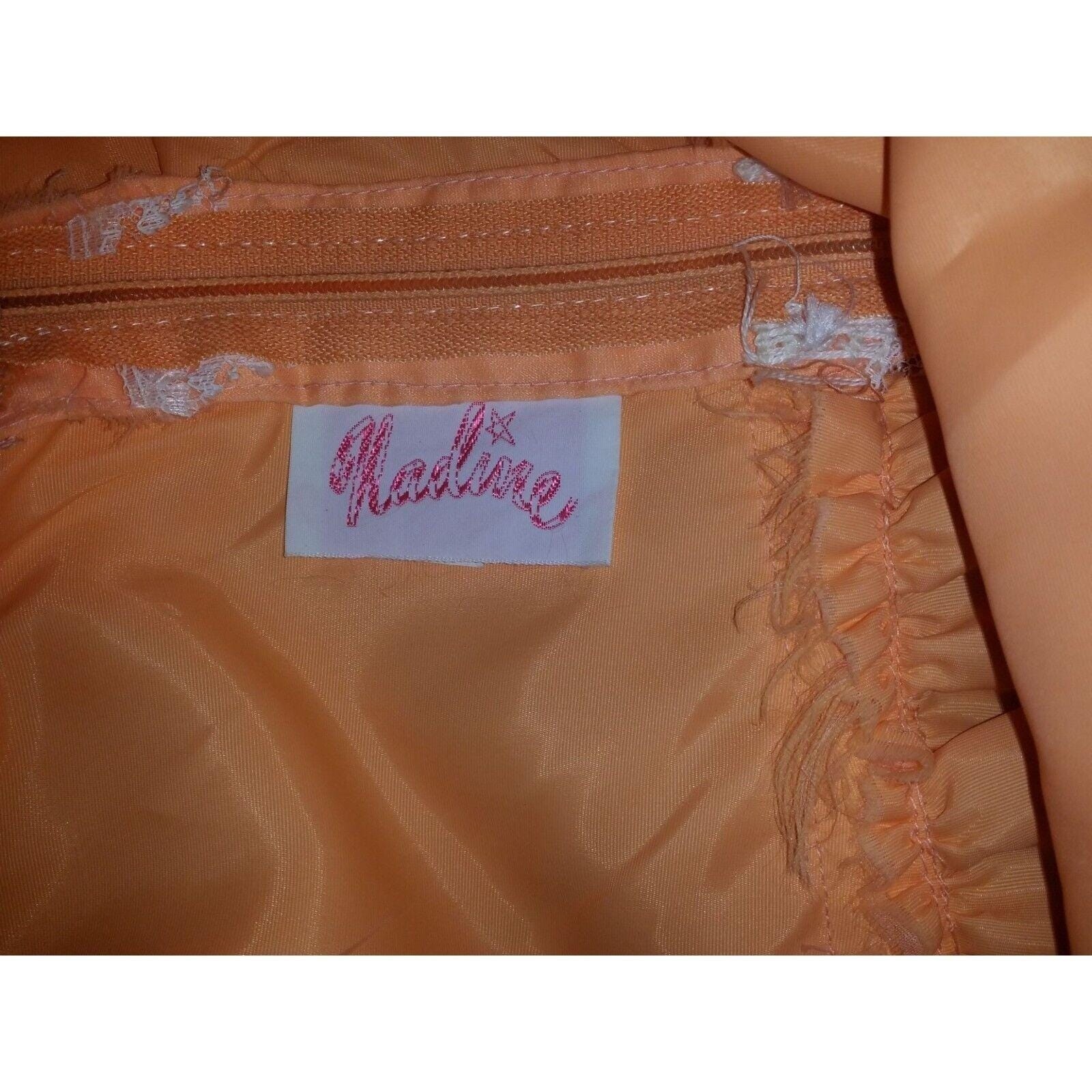 Vintage Nadine Ruffled Chiffon Bridesmaid Dress Womens 5 Peach White Puff Sleeve