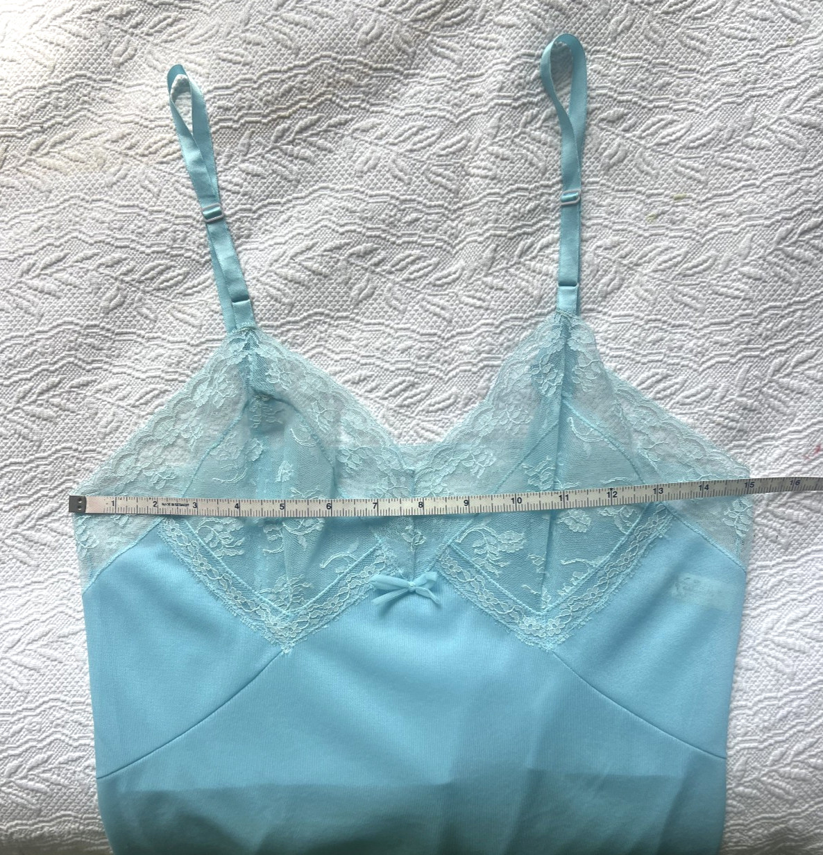 Vintage 1950s Vassarette Blue Nylon Tricot Crepelon Lace Slip Dress Size 34 S