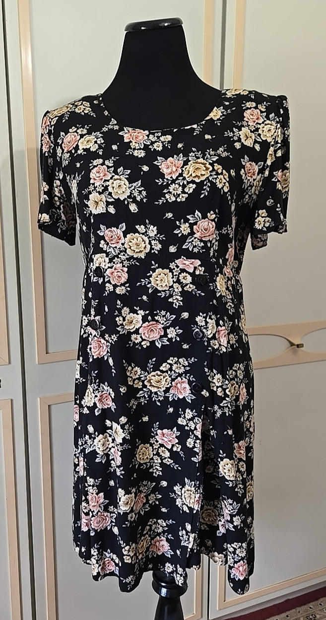 Vintage 90s Floral Babydoll Romper by Lily Taylor~ Black,Pink, Roses, SKORT – M