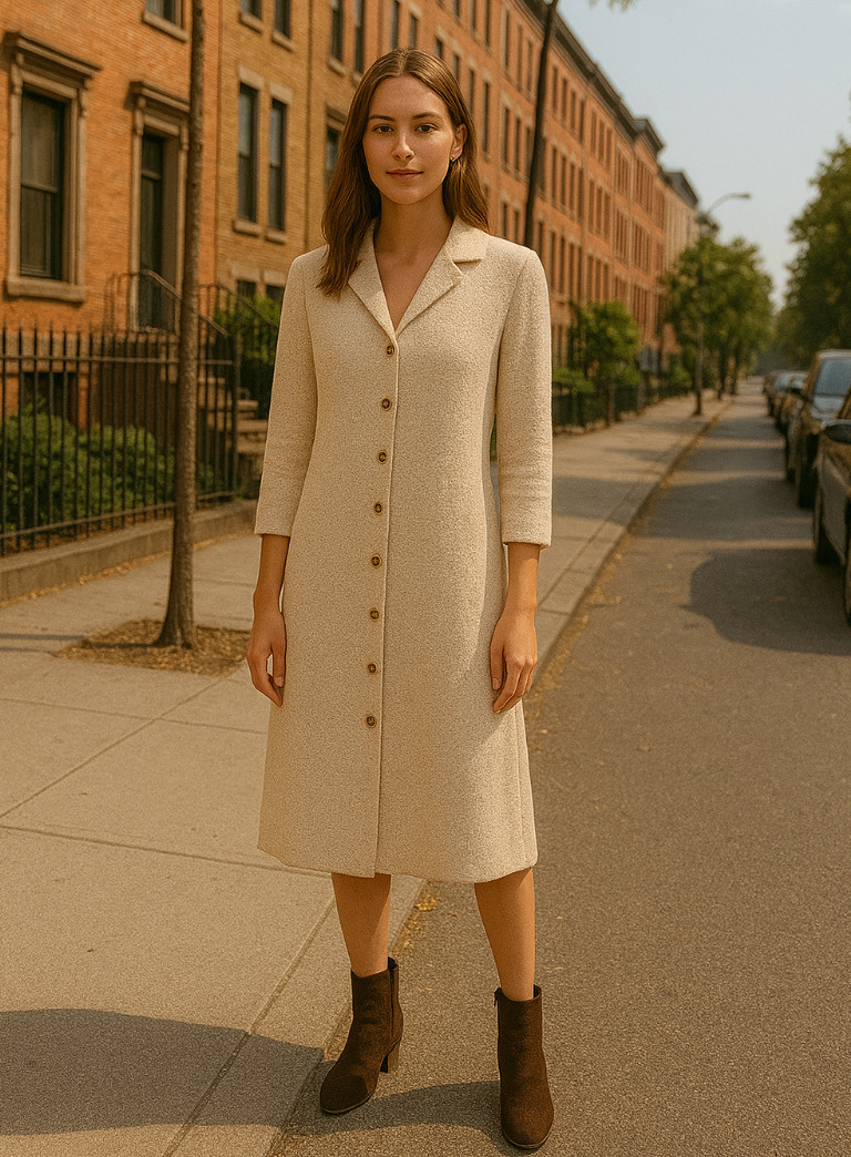 Vtg Marty Gutmacher Duster Cardigan 10P Ivory Brass Buttons Old Money Easter