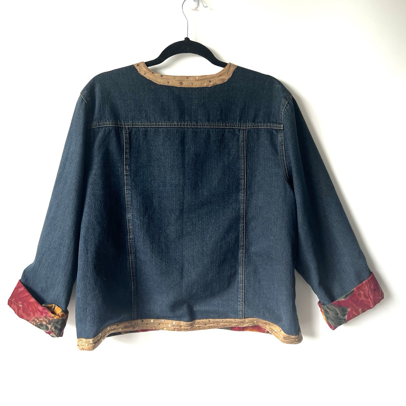 Vintage Units Denim Jacket Reversible Floral Art To Wear Sequins Womens XL FLAW