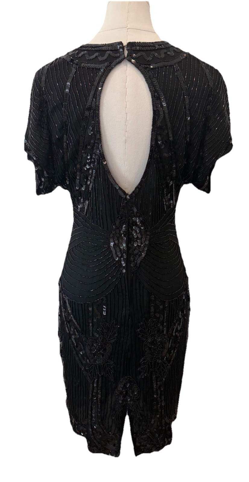 Vintage Stenay Silk Black Beaded Formal Cocktail Dress Art Deco Size 8 ***Flaws