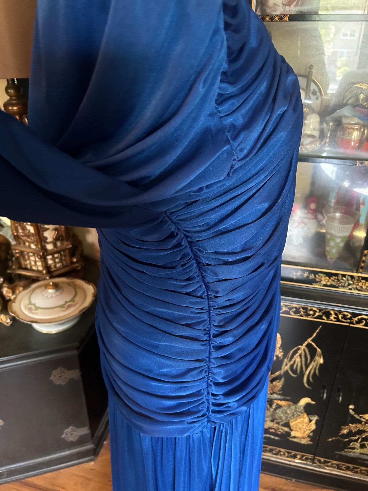 Vintage Dynasty 80s Beaded Sequin Royal Blue Evening Cocktail Dress Size 17/18
