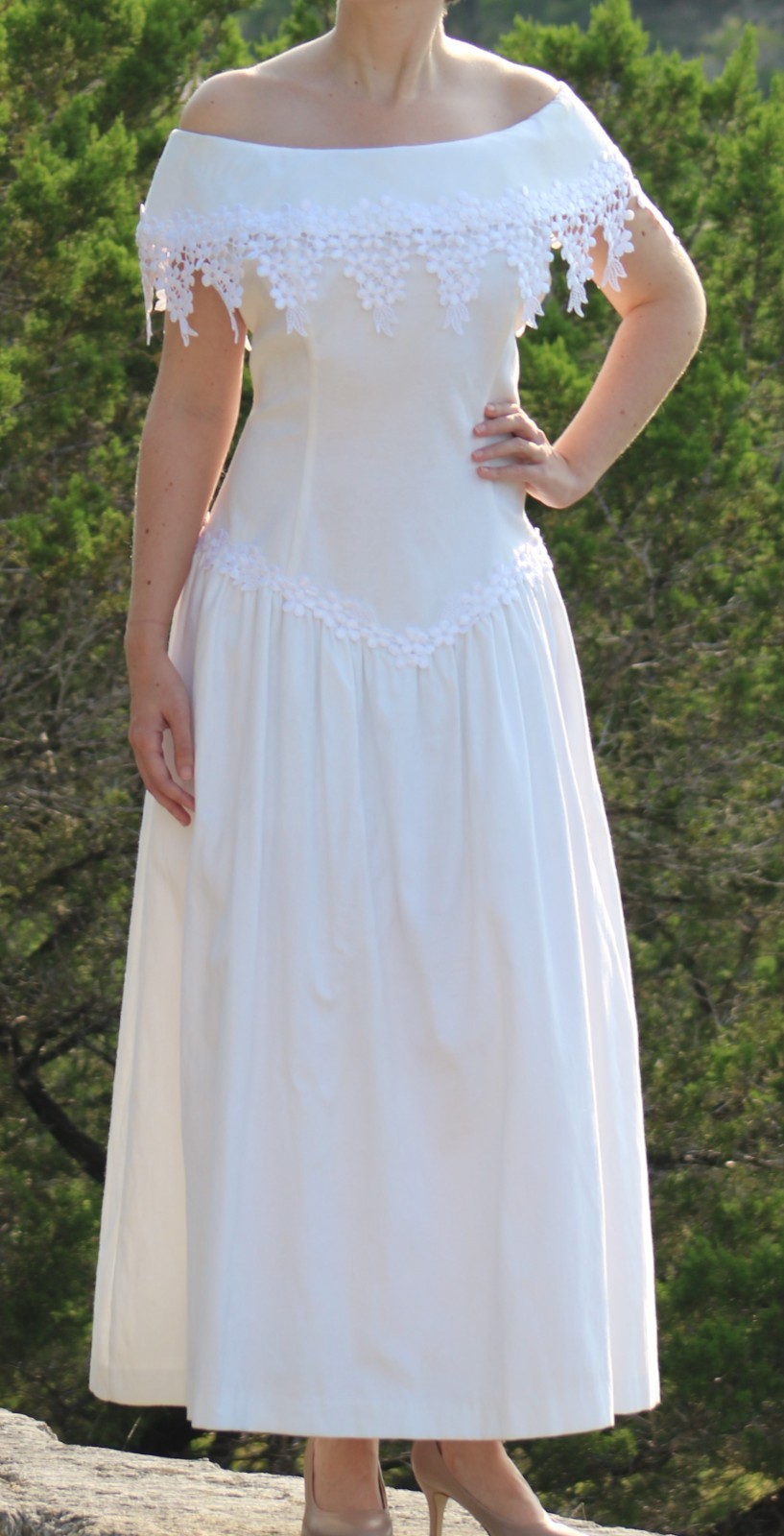 Vintage Cachet Dress 13/14 Bari Protas 1980s White w/Lace Victorian Wedding Tea
