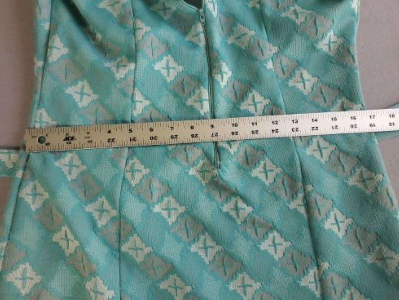VTG 1970S Geometric Double Knit Shift Dress, Aqua/White Sleeveless Mod Tie L 12