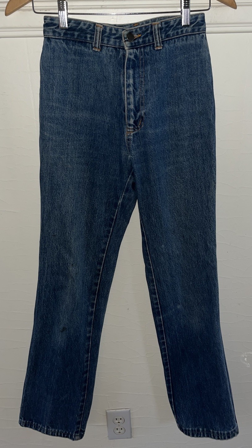 Vintage 1970s Chemin De Fer Medium Blue Slim Flare Jeans-24” Waist x 32” Inseam