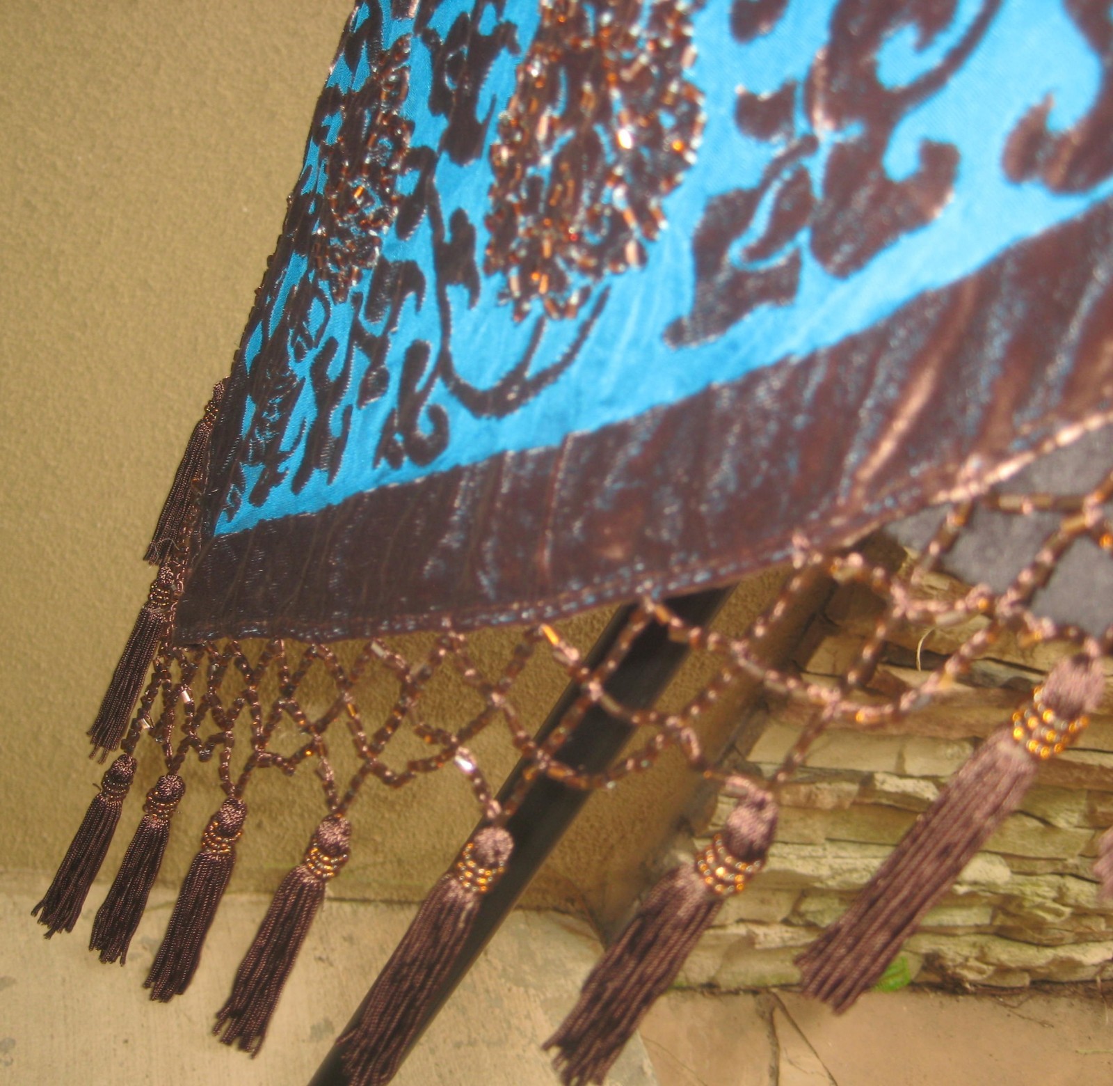 Vintage w/tag Mina Collection turquoise burnout kimono feathers sleeves wrap S/M