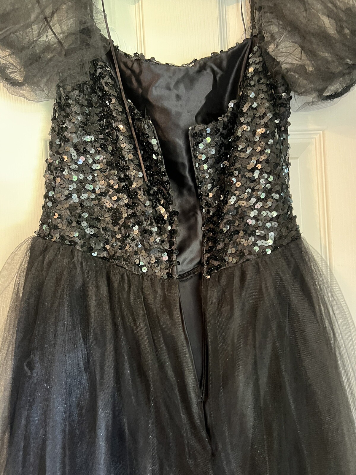 Flirtations Albert Angelo 80s Black Sequin Tulle Prom Dress Wednesday Halloween