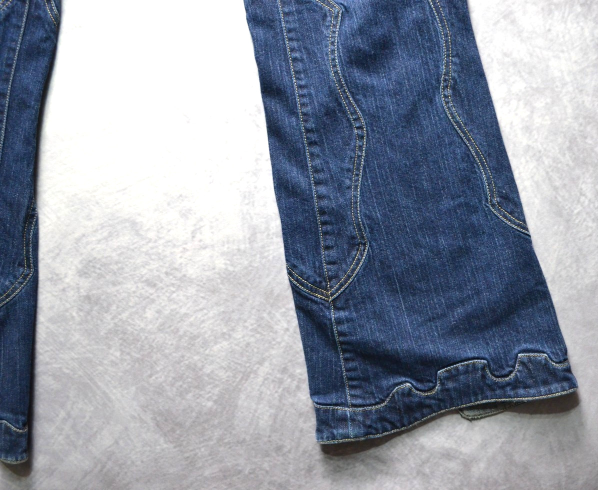 INSANE Bogdenoff LA Bell Bottom Flare Jeans Blue Size 32 Paneled Vintage Y2K