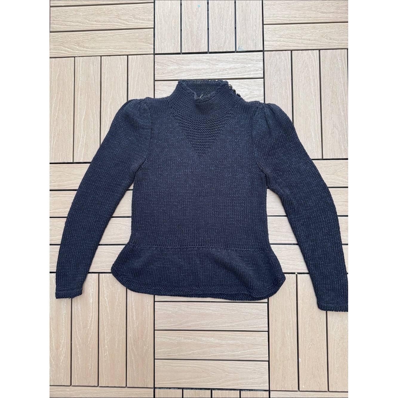 Vintage black hand knitted Victorian style peplum high neck sweater