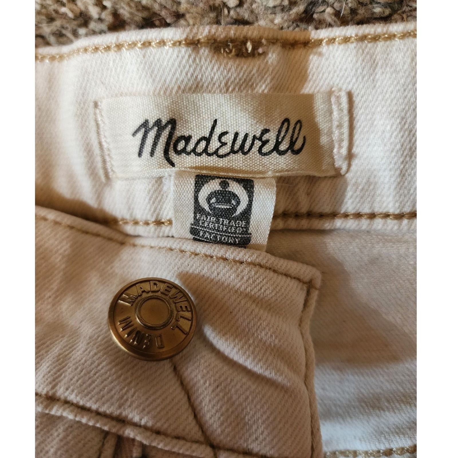 Madewell The Perfect Vintage Mid Length Denim Shorts Ecru Cream High Rise 32