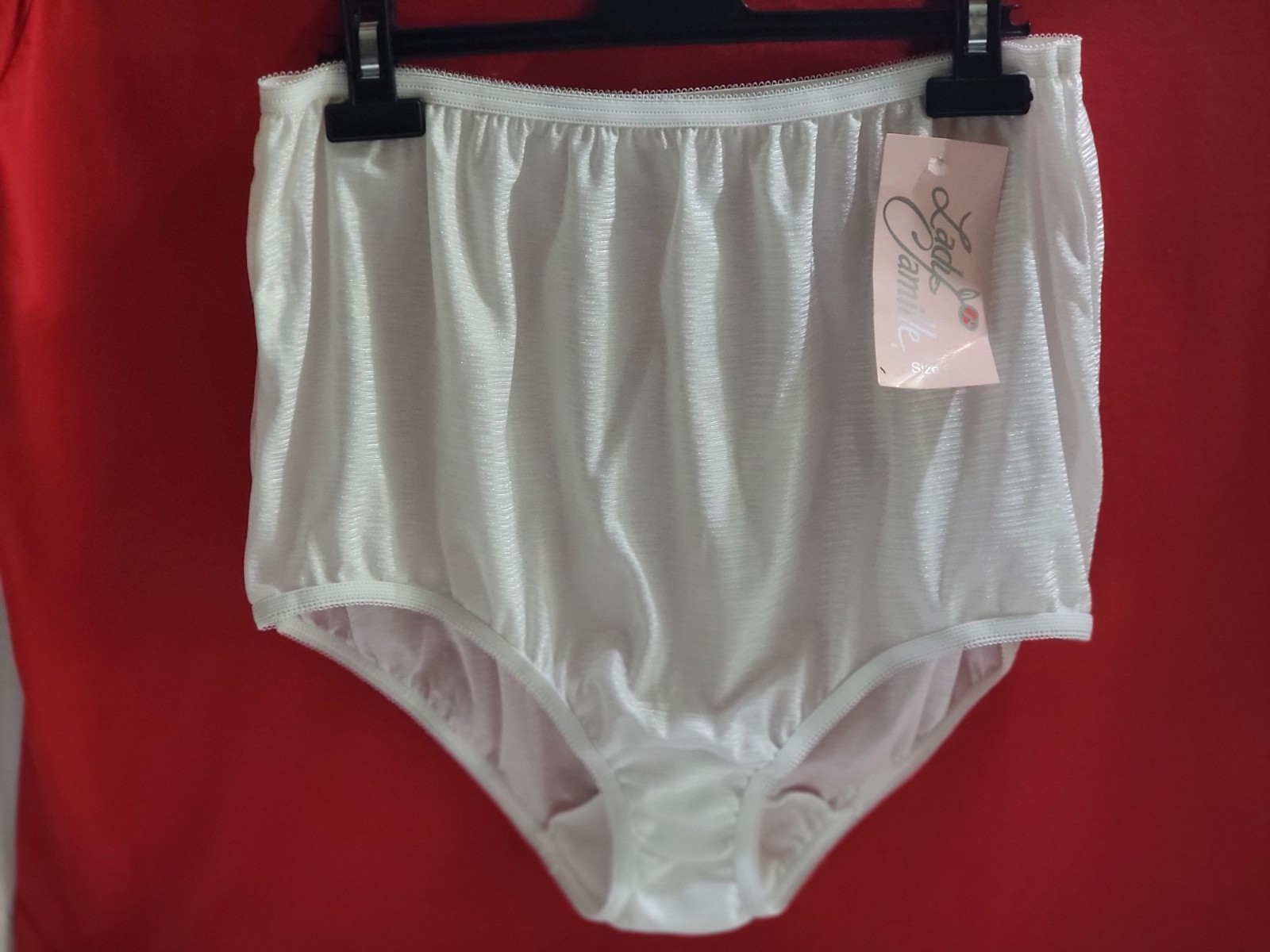 NWT Vintage Lady Camille Full Brief Granny Panties Shiny White 100% Nylon 9 USA