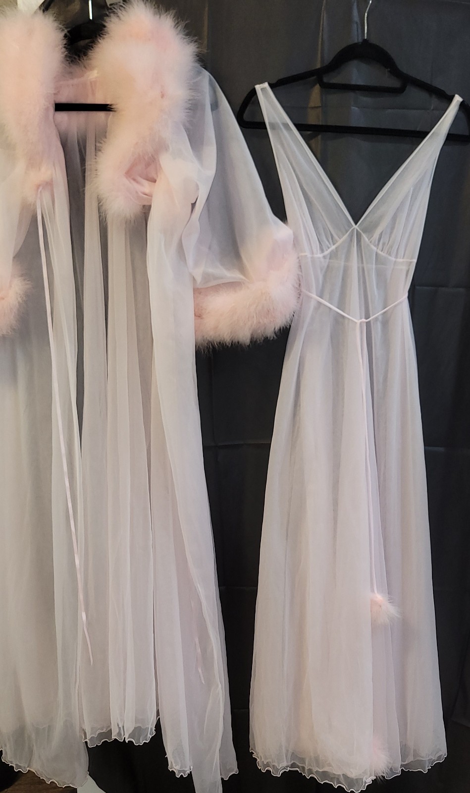 Vtg InTime 2 Layers Sheer Chiffon Lingerie gown Peignoir Robe S Pink Movie Star