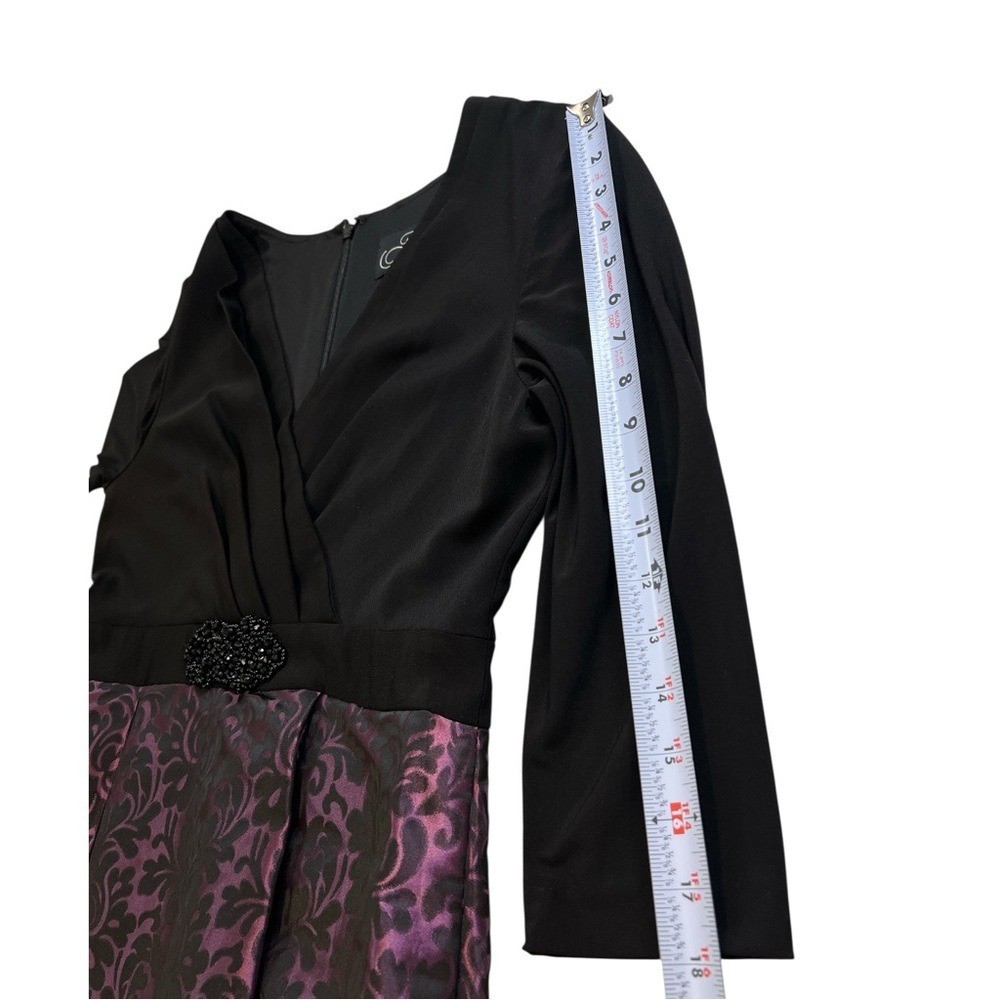 Alex Evenings Beaded Jersey & Jacquard Gown V-Neck, Black/Purple/Violet, Size 10