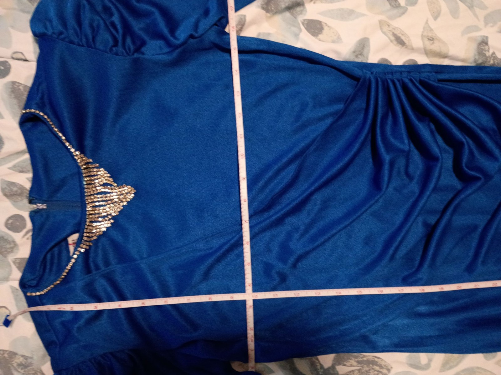 Nancy Bracoloni for Vijack Blue Ruched Dress Rhinestone Long Sleeve