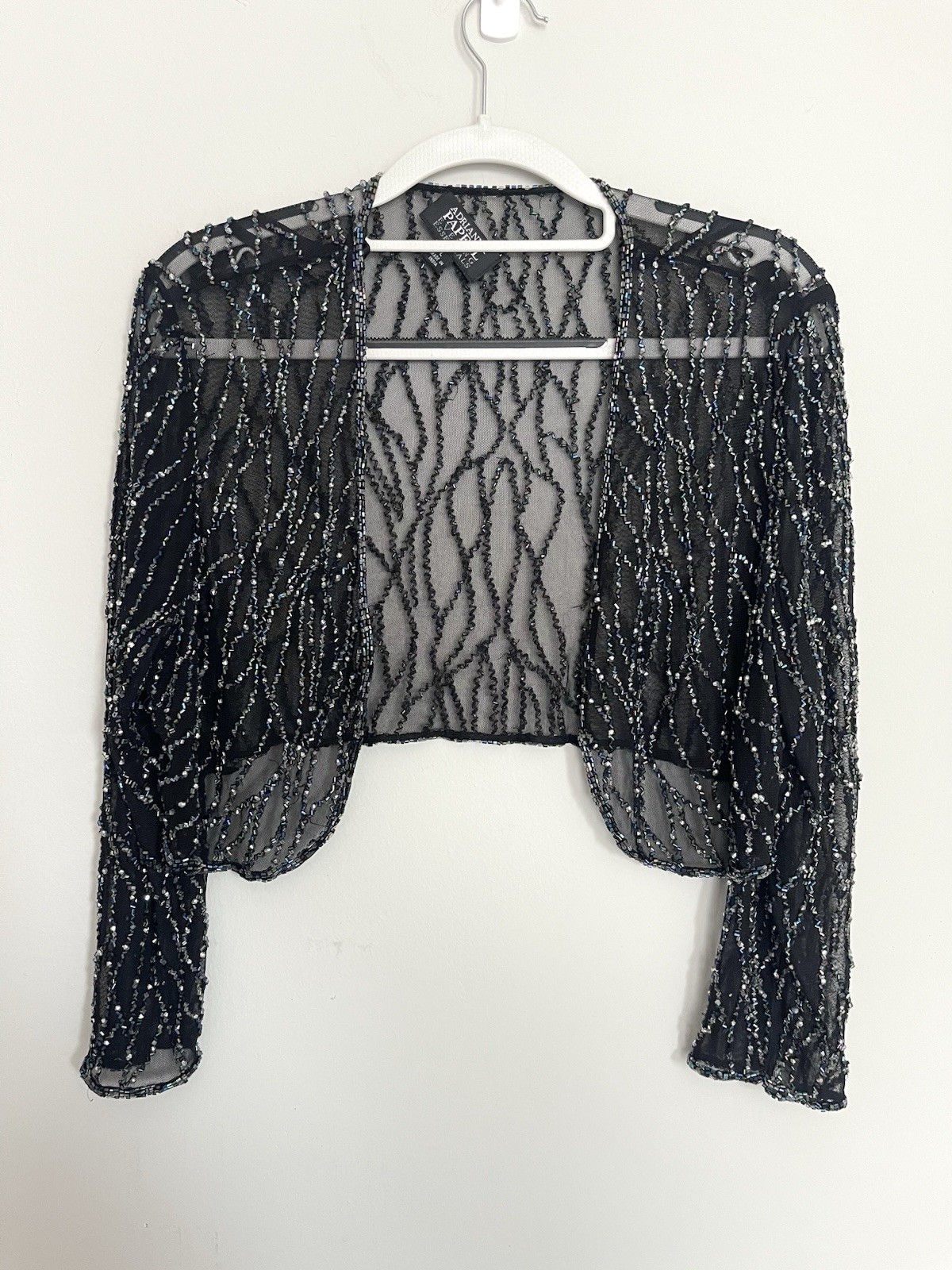 Vintage 90s Sheer Mesh Beaded Bolero Shrug Sz L Old Hollywood Glamour Whimsigoth