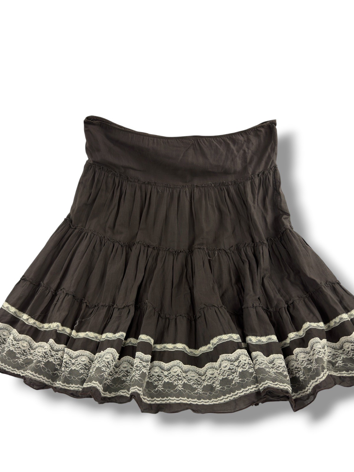 Vintage Miss Chievous brown Boho Hippy Multitiered Ruffles Cotton Skirt Sz L