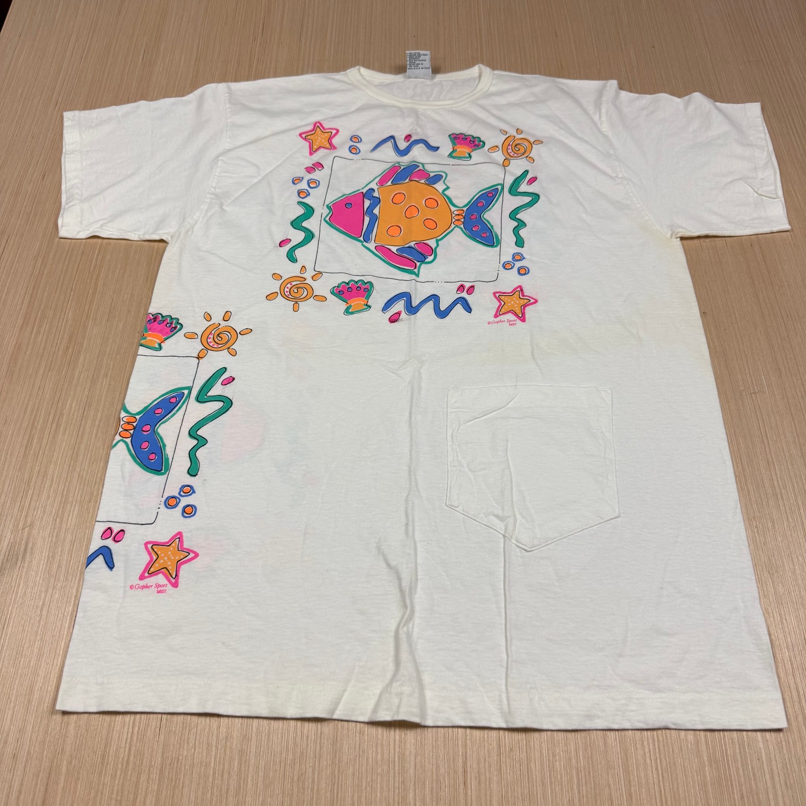 Vintage Gopher Sport Fish 90s One Size Beach Cover Up T Shirt Dress Abstract Art