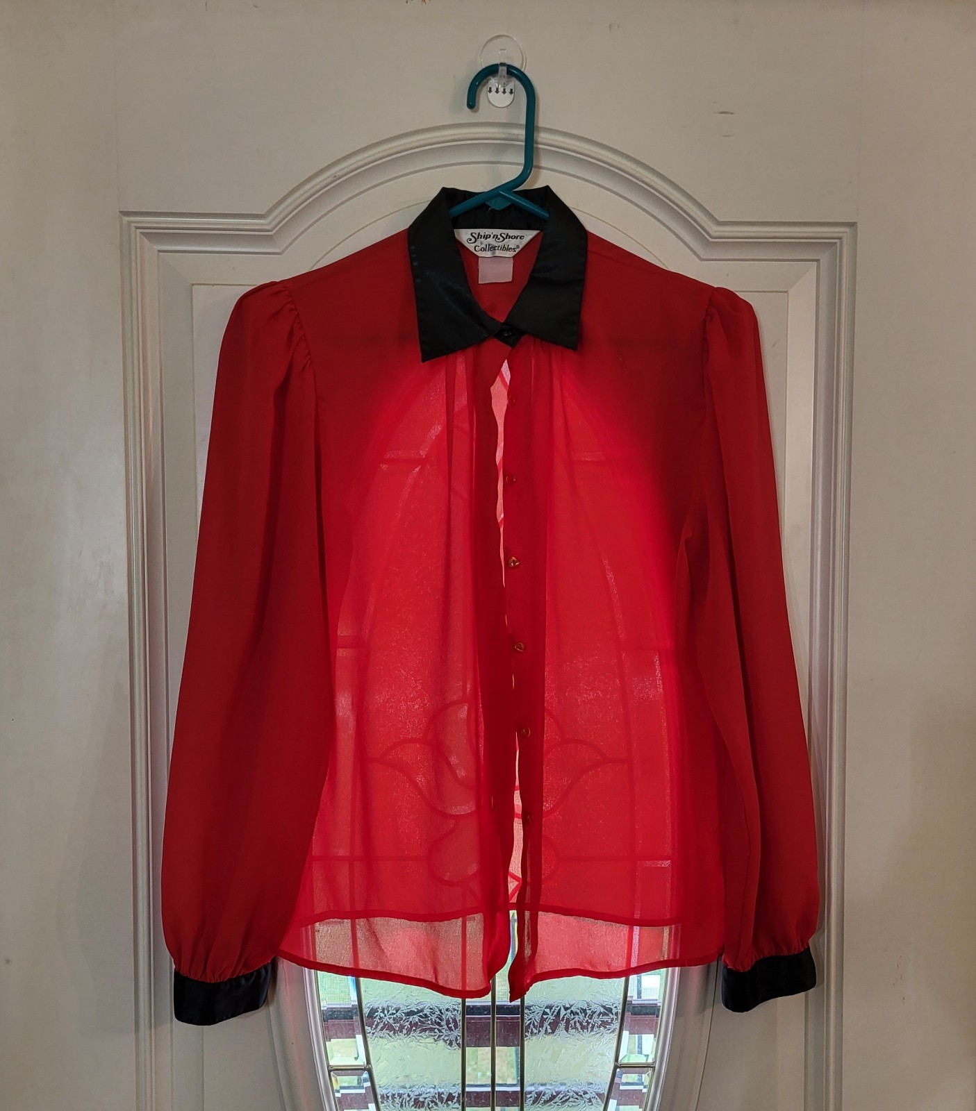 Vintage 70s Or 80s Ship N Shore Collectibles Button Up Red Sheer Blouse Woman&rsquo;s