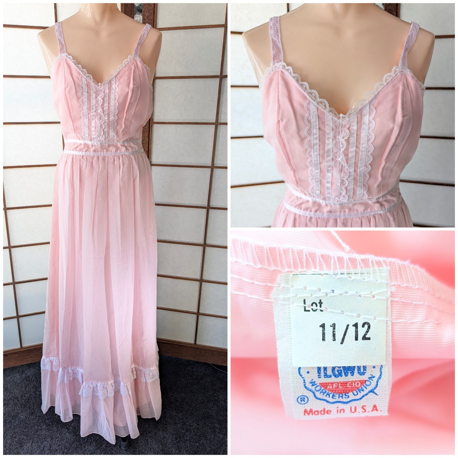 Vintage Prairie Sun Dress Gunne Style Maxi Ballet Pink Lace-up Bodice