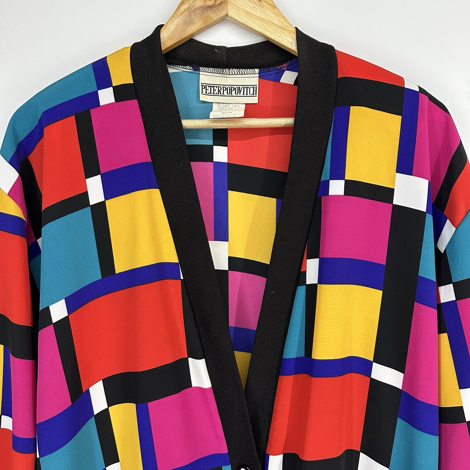 Peter Popovitch Colorful cardigan Medium Art Deco Women’s Geometric Fun 80s