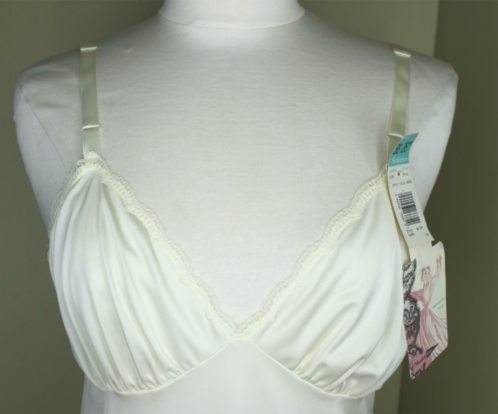 Vintage Shadowline Ivory Nylon Lace Made USA Full Size 38 26&Prime; NOS New w1