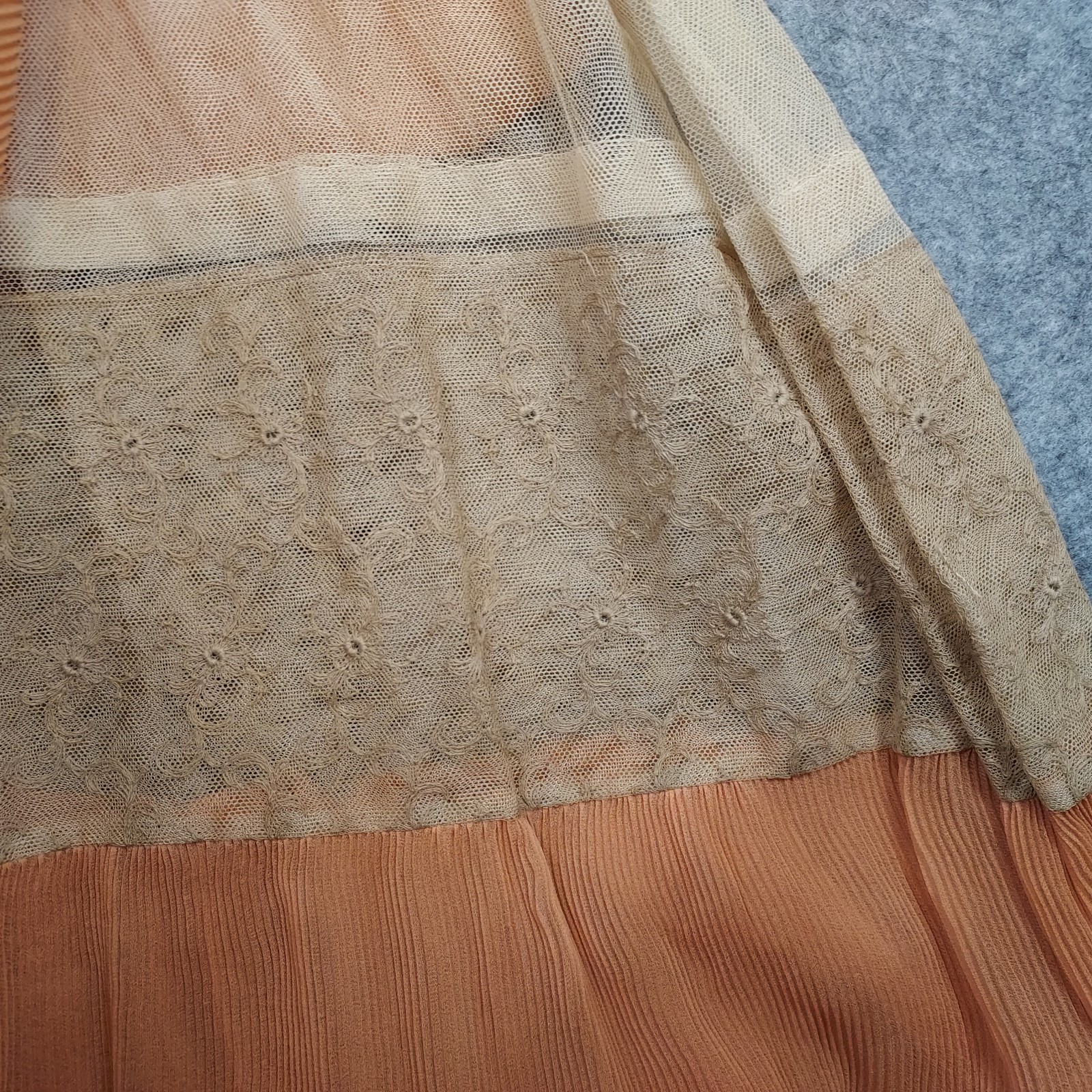 1910s Flapper Dress Lace Chiffon Authentic Peach Sash Titanic True Vintage