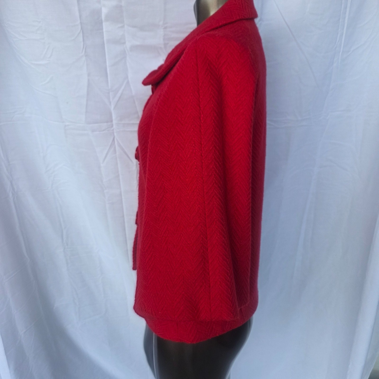 VTG Harold’s Red Wool Blend Jacket Women S Herringbone Textured Button Coat