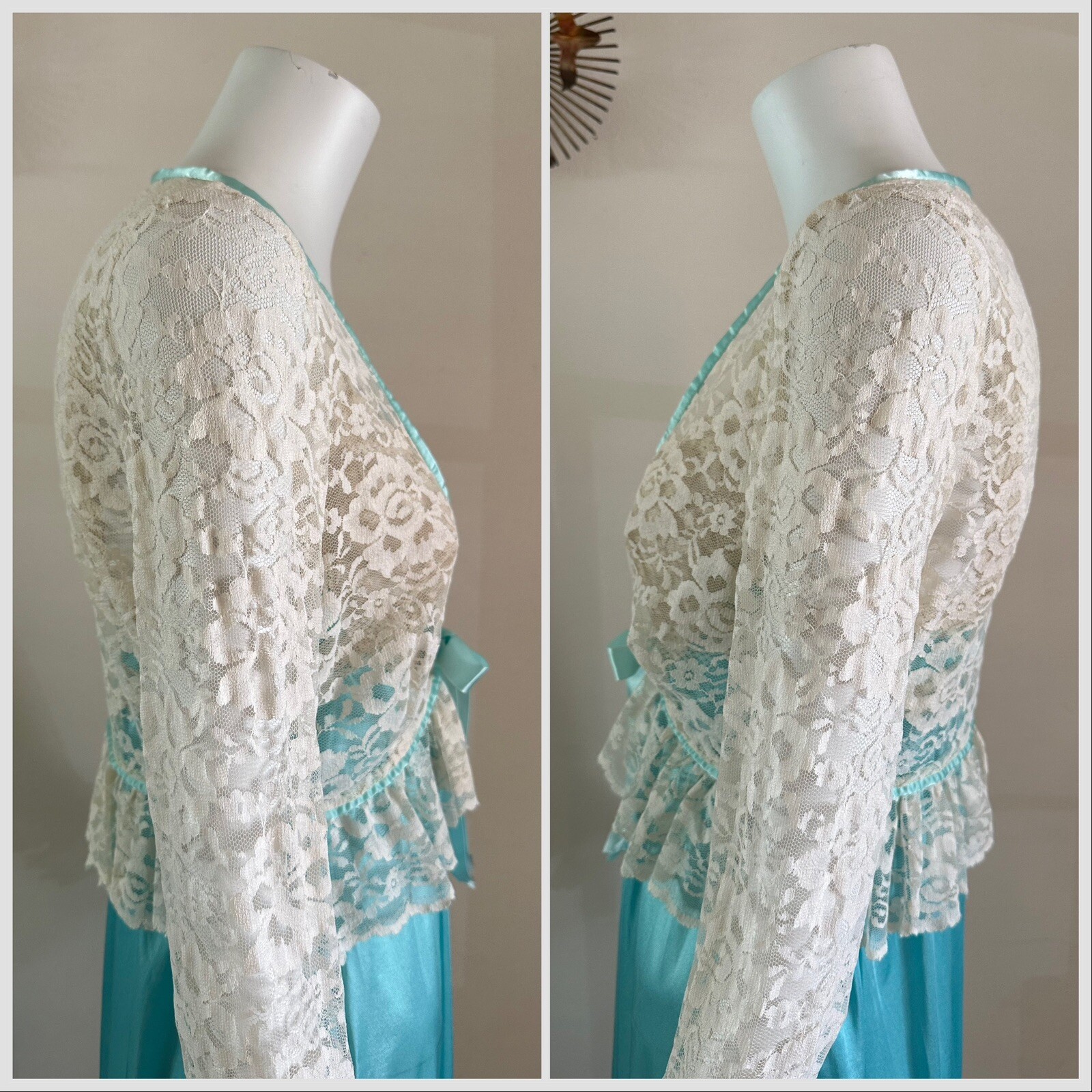 1970s Miss Elaine 2 Pc Lace Bed Jacket Negligee Nightgown Boho Hostess Gown VTG